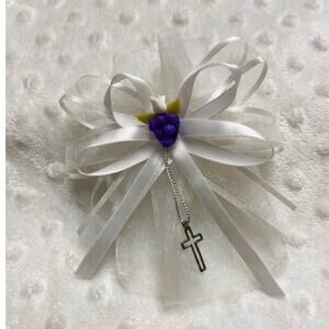 Wedding Ring Bearers Organza & Satin Ribbon Pouch, Cross, Dove, Grape Accents`